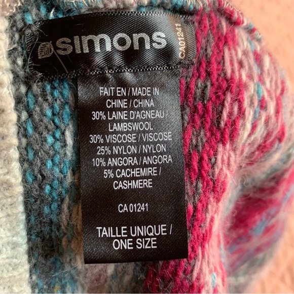 SIMONS - Tuques Beret - Wool Casmere Angora - white with blue / pink details - Picture 7 of 7